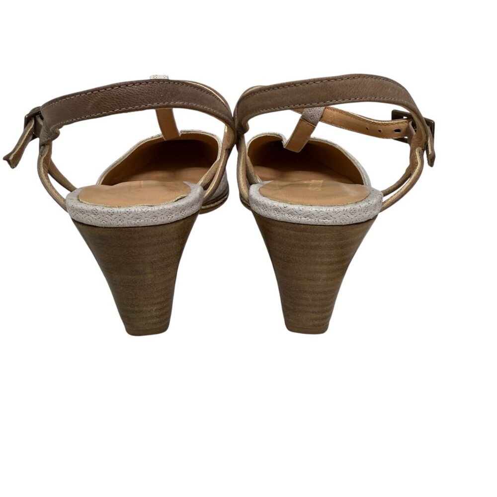 Sundance Taupe/Gray Leather Pointed Toe Stacked Heel T-Strap Shoes Size 39 / 8 - Picture 4 of 8